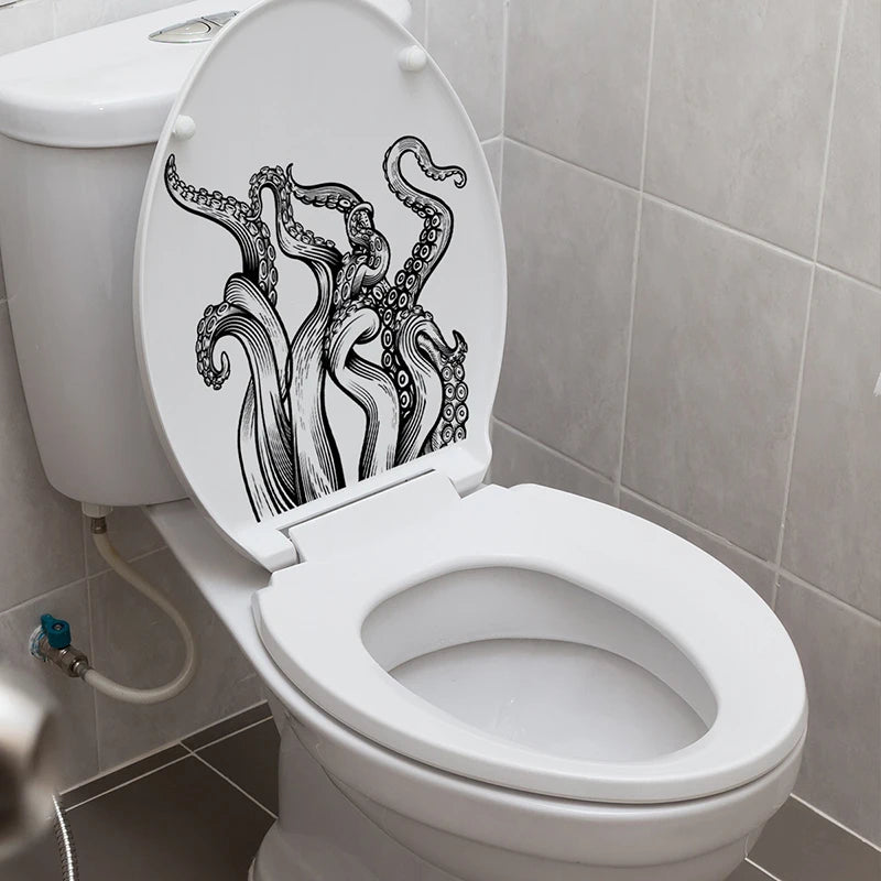 sticker mural octopus graphique noir blanc adhésif salle bains décoration peinture murale autoadhésive animal