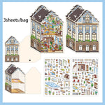 puzzle 3d intérieurs extérieurs bâtiments bleu marron beige violet illustration détaillée artiste