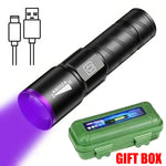 lampe torche uv led 395 365nm zoomable mini ultraviolet moderne noire violette