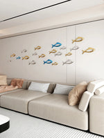 décoration murale poisson 3d moderne plastique adhésif argent bleu or salon
