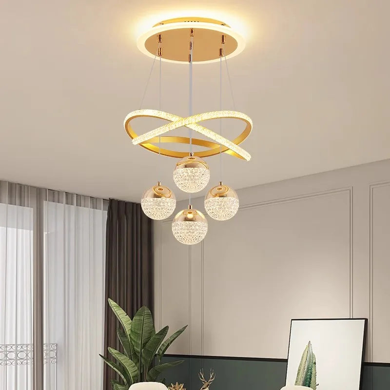 suspension lumineuse moderne or noir diamants transparents anneaux brillants contemporain led