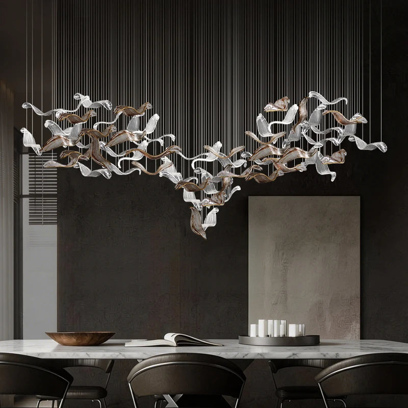 suspension lumineuse contemporaine transparente dorée élégante 120cm 170cm 200cm led 3000k 4000k 6000k