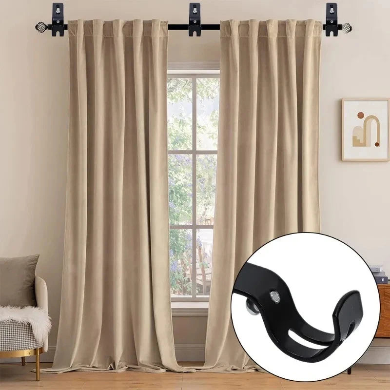 supports muraux réglables tringle rideau noir métal moderne vis chevilles fixations chambre dormir minimaliste