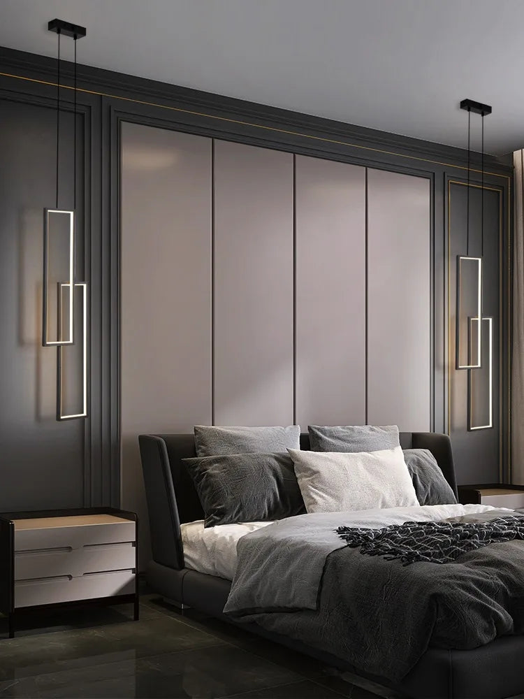 suspension lumineuse moderne rectangle blanc doré lumière chaude neutre led chambre salon