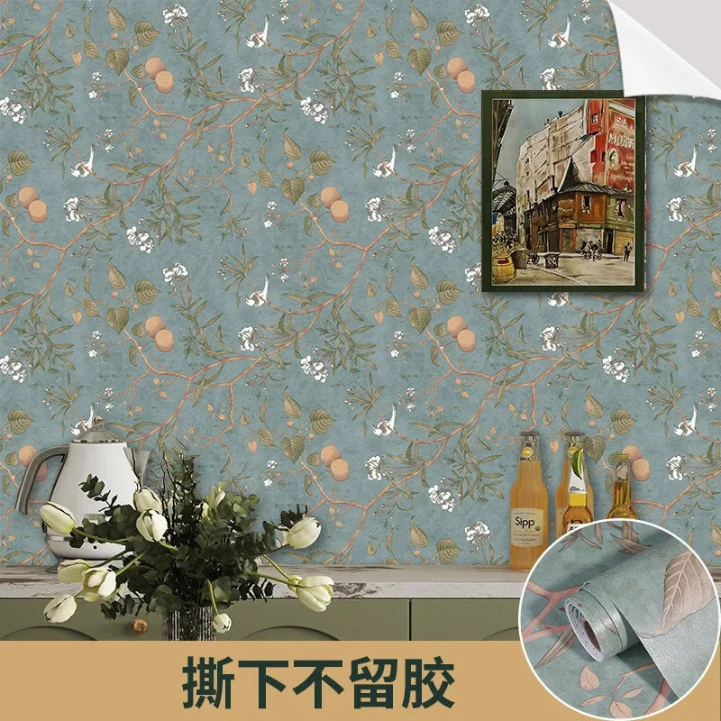 papier peint autocollant fleuri classique résistant humidité chambre salon naturel PVC opaque