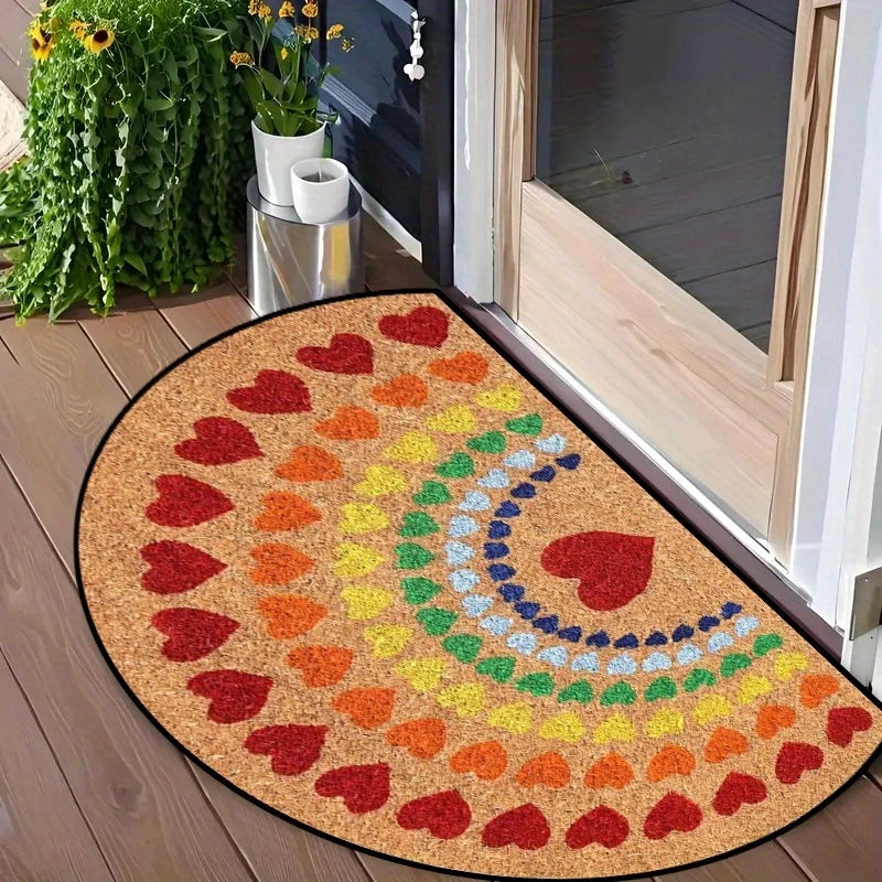 tapis d'entrée moderne coeurs cercles multicolore imperméable résistant antibactéries antidérapant extérieur 40x60cm 50x80cm 60x90cm