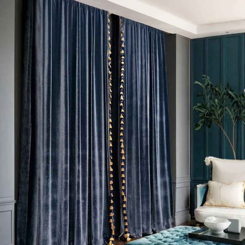 rideau velours bleu marine classique opacité dorés maison 100 polyester