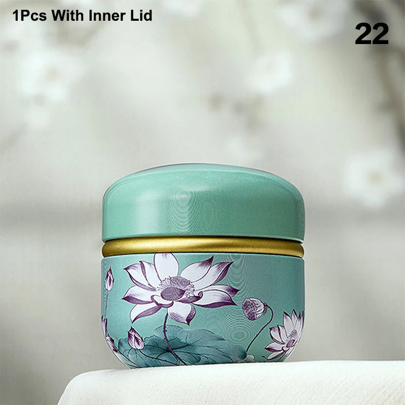 boîte thé verre hermétique couvercle bouton motif fleurs classique élégant