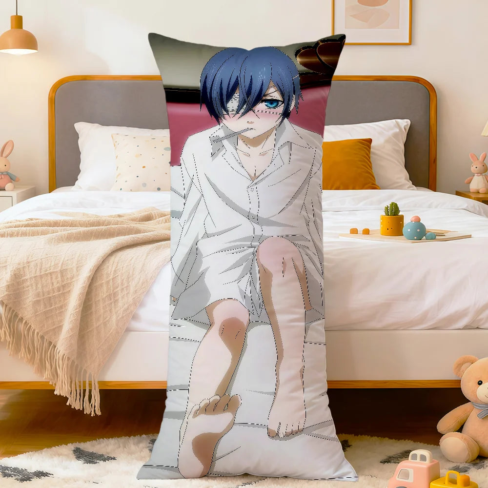 coussin allongé anime violet bleu blanc fleurs stylisées personnages 100 polyester double face imprimé
