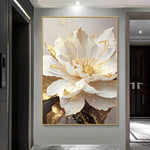 toile d'art moderne élégante fleur blanche feuilles dorées abstraction sans cadre chambre salon decoration