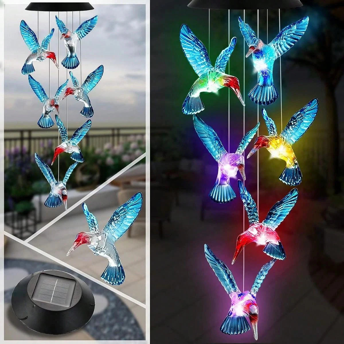 lampe solaire vent oiseaux vol bleu rouge vert jaune moderne extérieure ip67 led