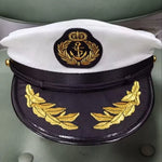 chapeau marin brodé ancre captain feuilles dorées ajustable noir blanc anniversaire mariage fête