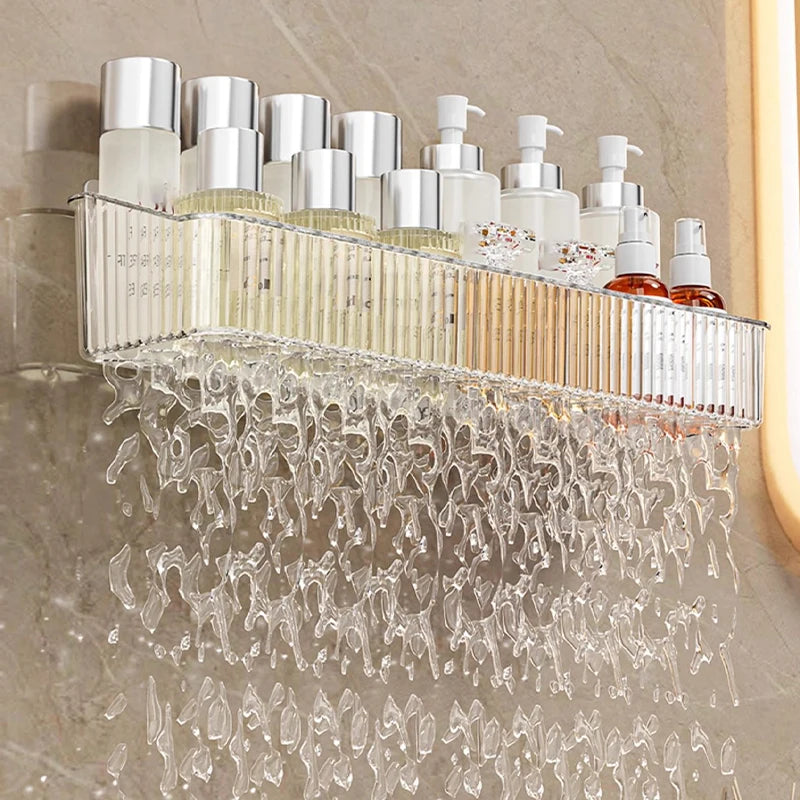 panier rangement mural transparent lignes verticales moderne fixations cosmétiques
