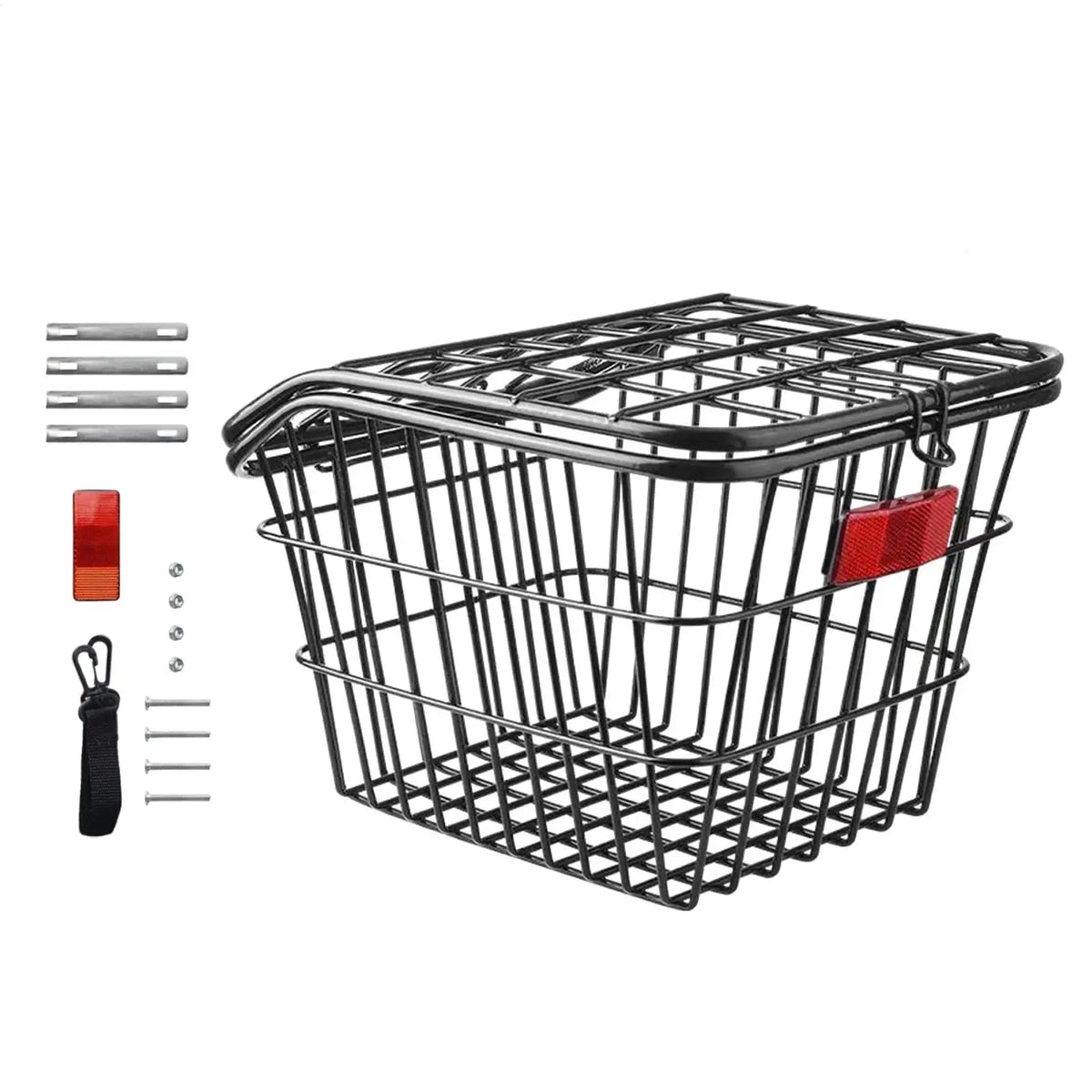 panier vélo arrière noir clips maille métallique sac rangement ciseaux pinces moderne
