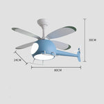 ventilateur moderne hélicoptère bleu rose enfantin led télécommande lumières