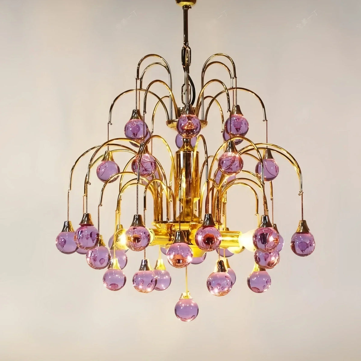 lustre moderne art déco doré violet marron sphères translucides salon chambre vintage