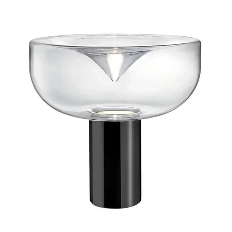lampe table moderne minimaliste transparente chromée base solide câble électrique warm light