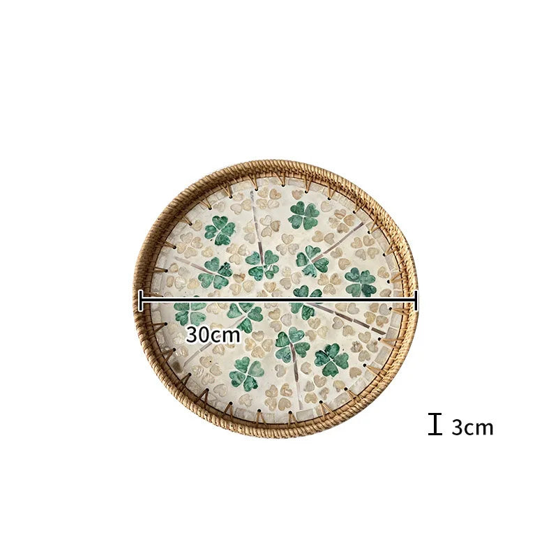 assiette plate décorative rotin tressé motif fleurs boho rustique couleur naturelle