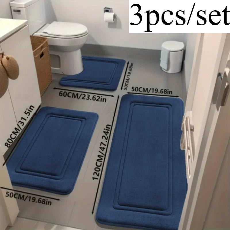 tapis bain antidérapants polyester trois pièces géométriques moderne gris beige rose bleu