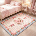 tapis rose romantique lolita rubans roses coeurs dentelle salon chambre 140x200cm polyester
