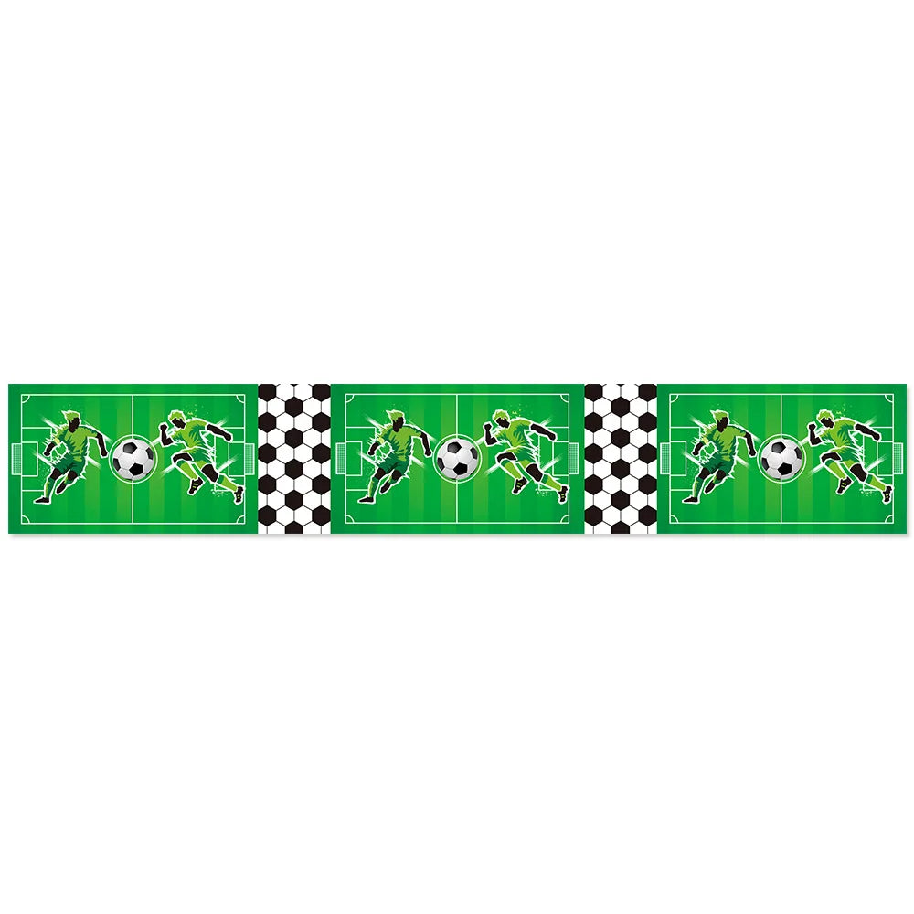 champ football table décor anniversaire enfant motif joueur ballon doré(hexagones) vert noir blanc