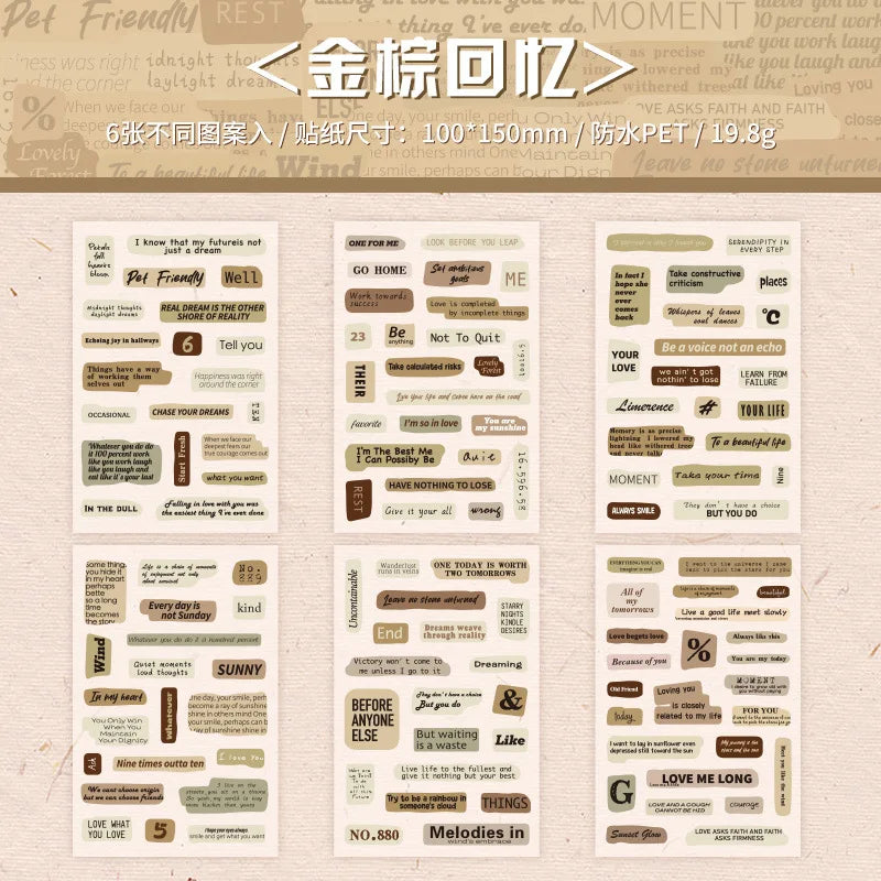feuilles autocollants vintage transparents lettres images fleurs papillons marron beige gris rose