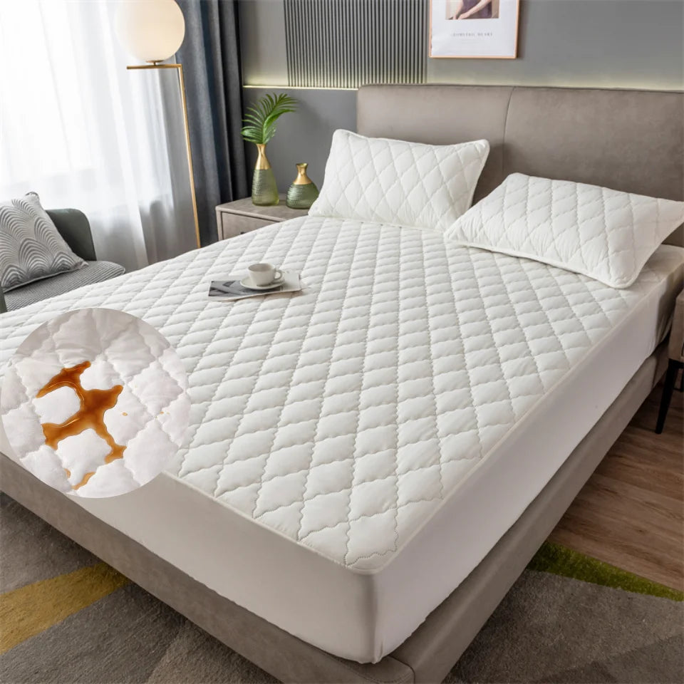 protège matelas imperméable bleu clair gris blanc quilté moderne maison