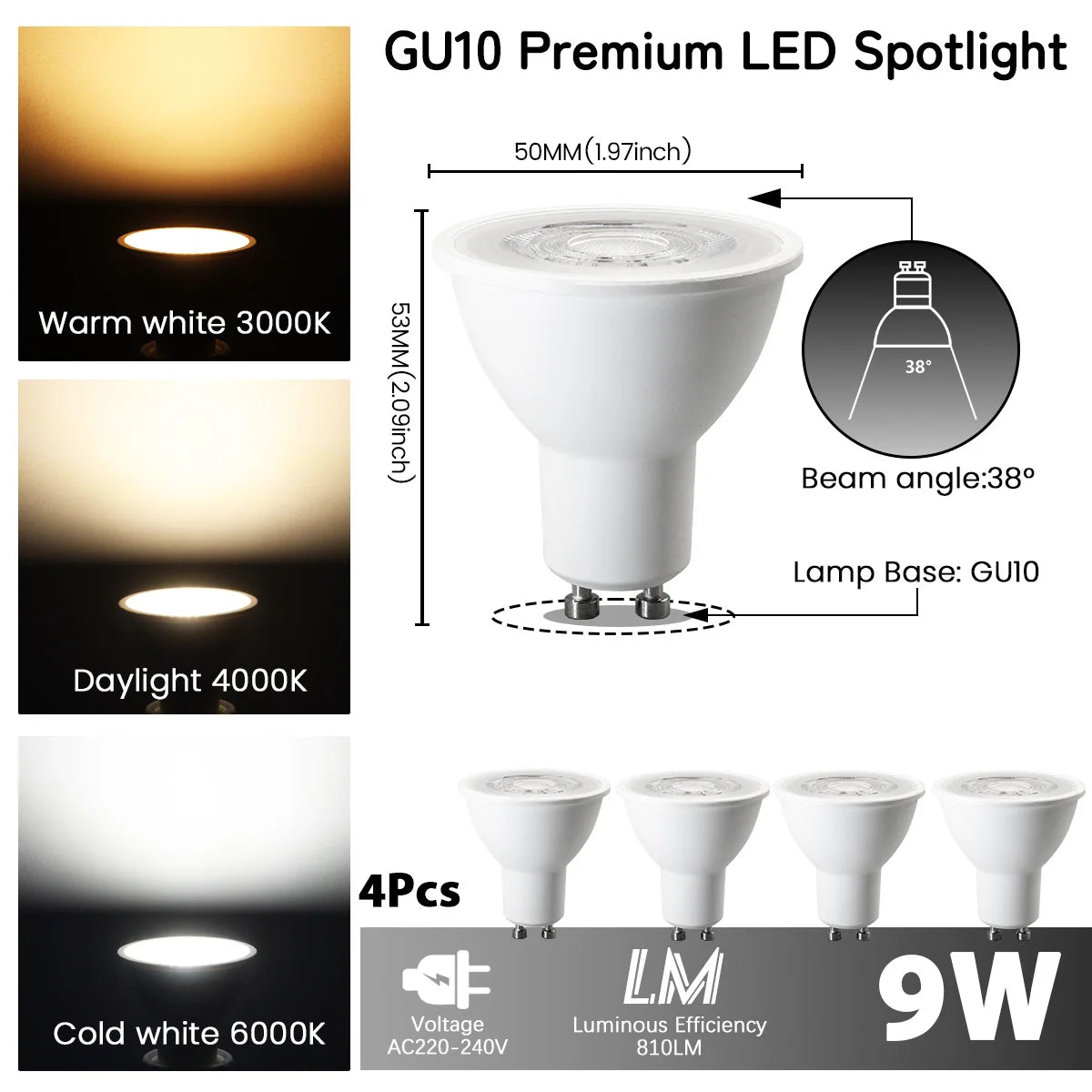 ampoules led blanc modernes gu10 gu11 mr11 35mm 50mm 220v 240v 6000k 3000k