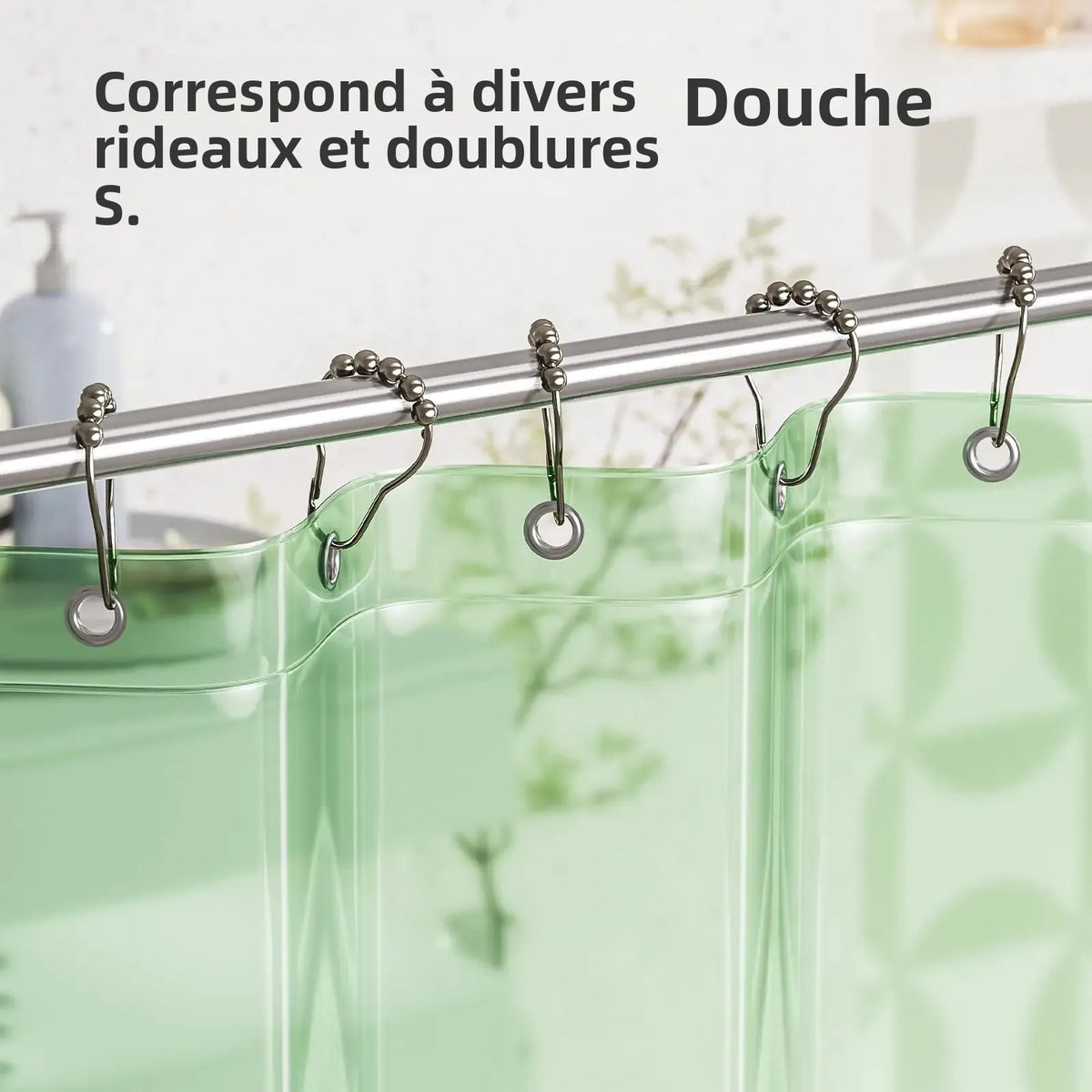 anneaux rideau douche crochets métal résistant rouille billes décoratives moderne minimaliste fixations tringle barre