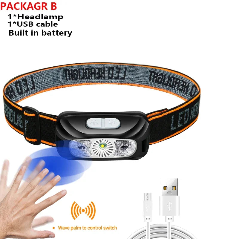 lampe torche noire orange ajustable rechargeable usb sensor mouvement induction switch moderne fonctionnelle