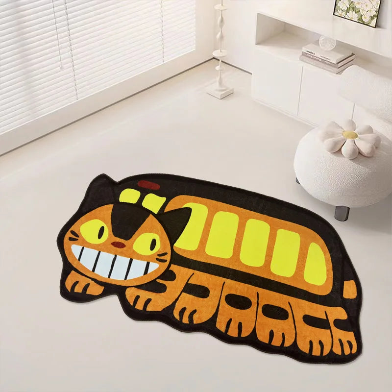 tapis dessin animé chat orange noir jaune blanc salon enfant cartoon pelucheux machine lavage