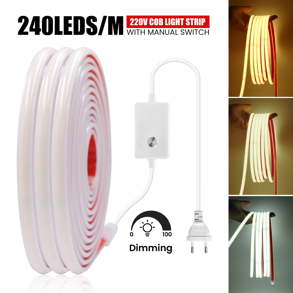 Ruban LED COB découpable 10cm avec variateur