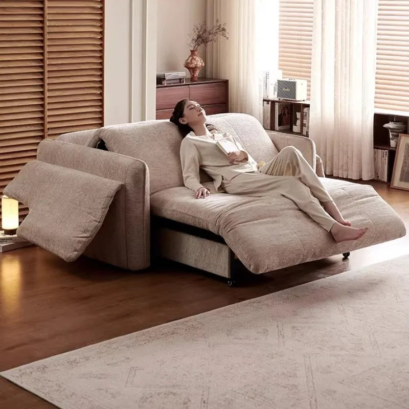 canapé lit moderne beige coussins velours storage inclinable électrique minimaliste