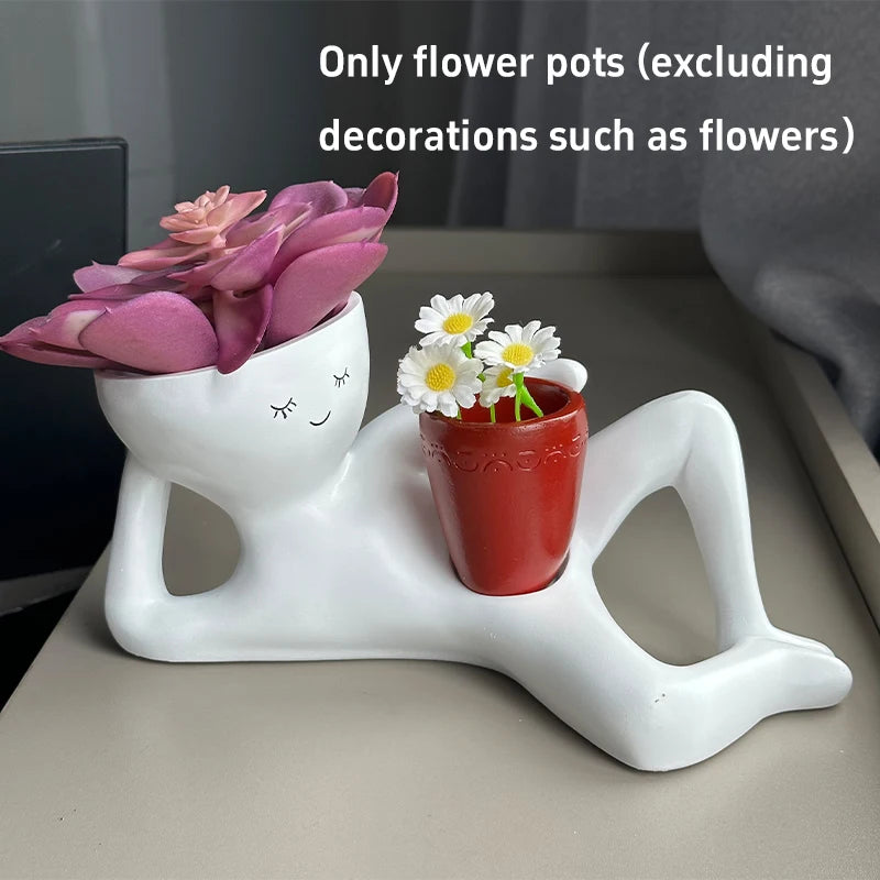 pots fleurs décoratifs blanc bleu foncé succulentes visage stylé modernes minimalistesintérieur