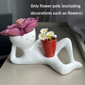 pots fleurs décoratifs blanc bleu foncé succulentes visage stylé modernes minimalistesintérieur