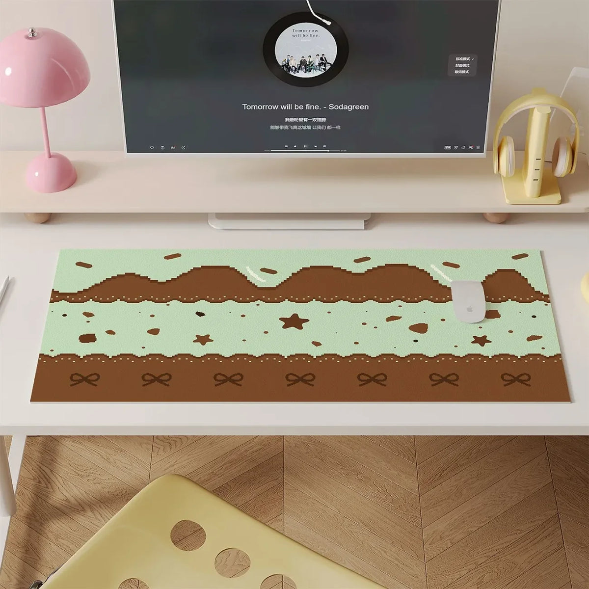 tapis souris cuir fraises rubans crème brûlée étoiles moderne vert rose