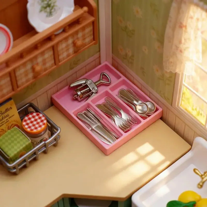organisateur couverts miniatures vert rose beige moderne cuisine vaisselle clips cuillères fourchettes couteaux ouvreur