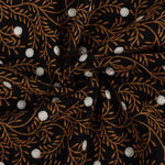 tissu brodé motifs floraux noir marron doré blanc respectueux environnement traditionnel 125cm large