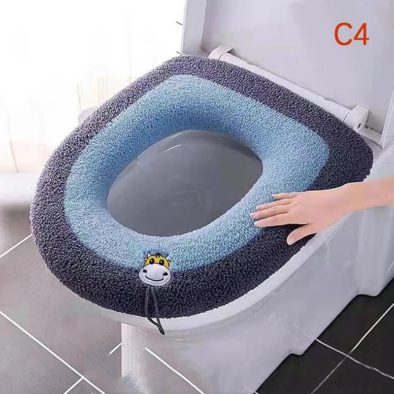 couvre siège toilette violet bleu gris rose rayures moderne adhésif lavable doux polyester