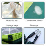hamac double moustiquaire vert olive blanc tissu confortable transparent pratique léger