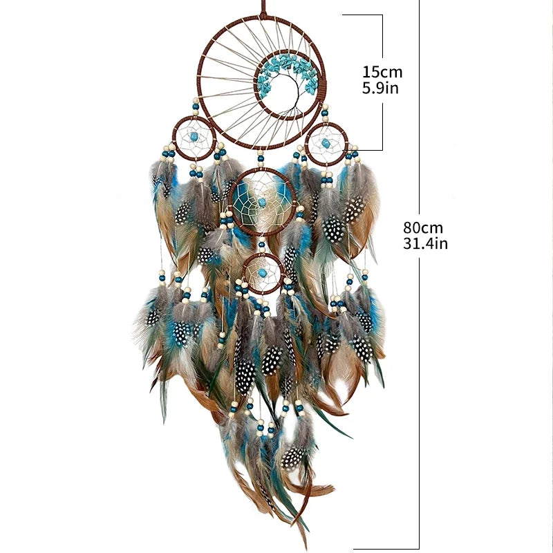 attrape rêves décoration murale plumes ethnique boho chic marron bleu beige gris
