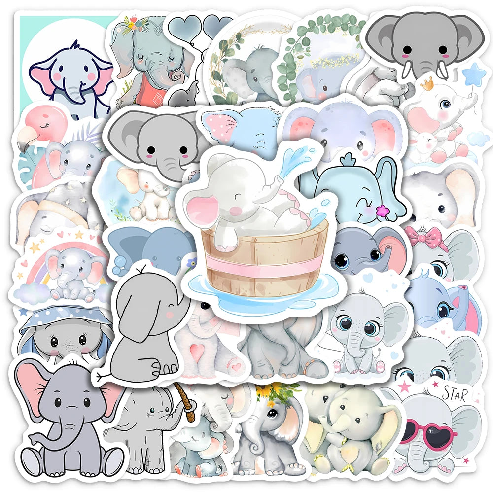 sticker éléphant mignon dessin animé adhésif waterproof diy scrapbook téléphone ordinateur portable bleu rose