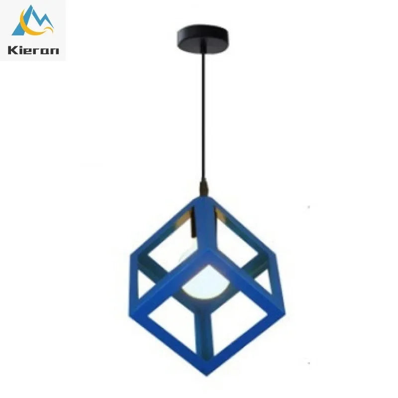 lampe suspendue moderne structure géométrique carrée verte bleue blanche jaune rouge