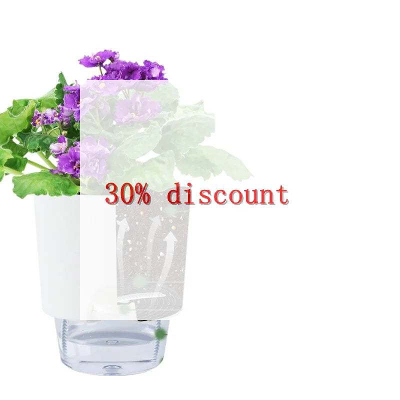 pot auto arrosant blanc transparent moderne bassin d'eau cordons absorbants drainage