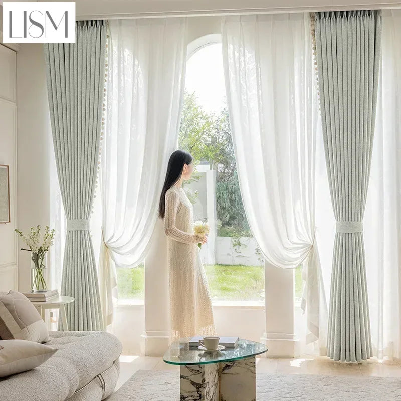 rideau occultant gris clair moderne salon chambre tissu épais épais