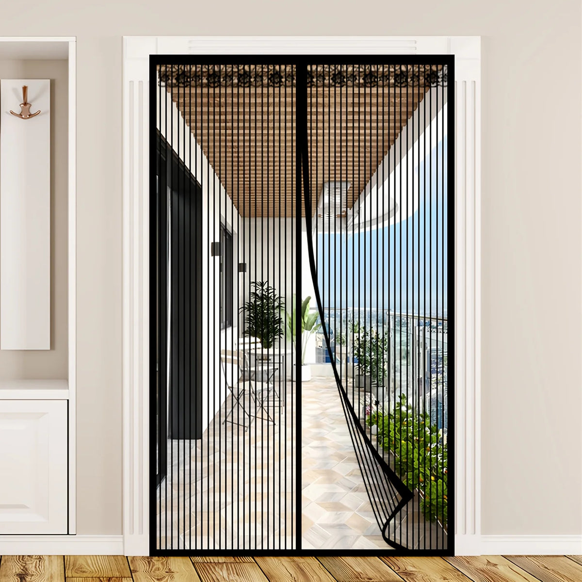rideau porte noir rayures vertical magnétique moderne adhésif grande taille été