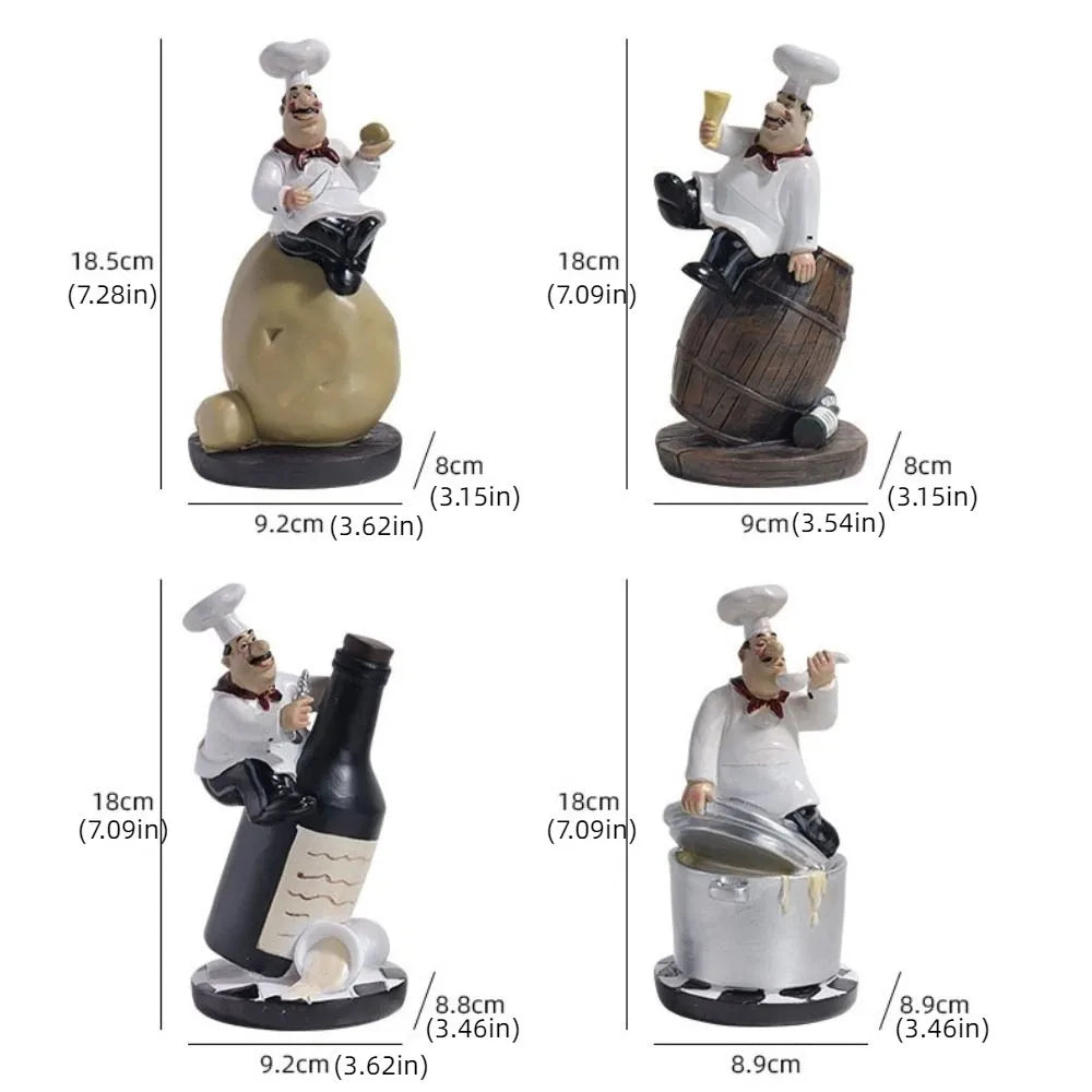 statue cuisinier cartoon uniforme blanc tablier noir chapeau cuillère dorée bouteille pot pomme terre
