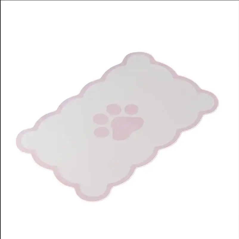 tapis anti dérapant imperméable adhésif blanc beige imprimé pattes chien moderne deux bols