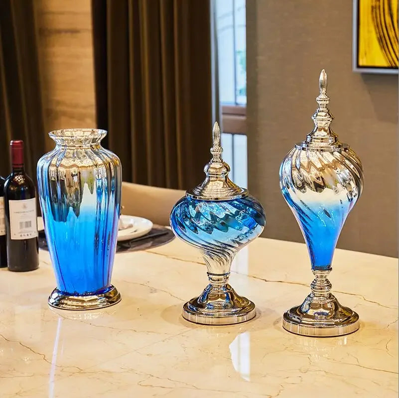 vase verre bleu tourbillon moderne décoration intérieure élégante transparent ornement floral