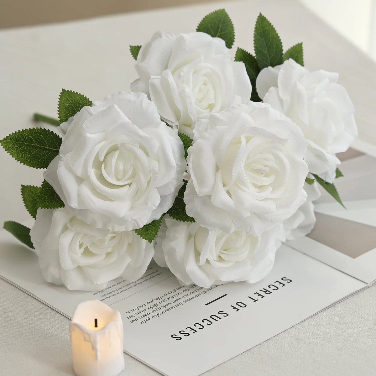 bouquet roses artificielles blanc roseclair rougefoncé classique decoration mariage anniversaire maison